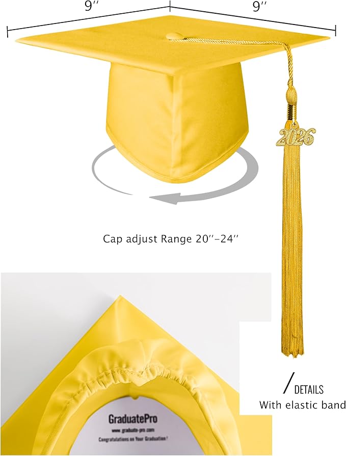 GraduatePro Matte Graduation Cap with 2026 Tassel for Adults High School and Bachelor Master 12 Colors