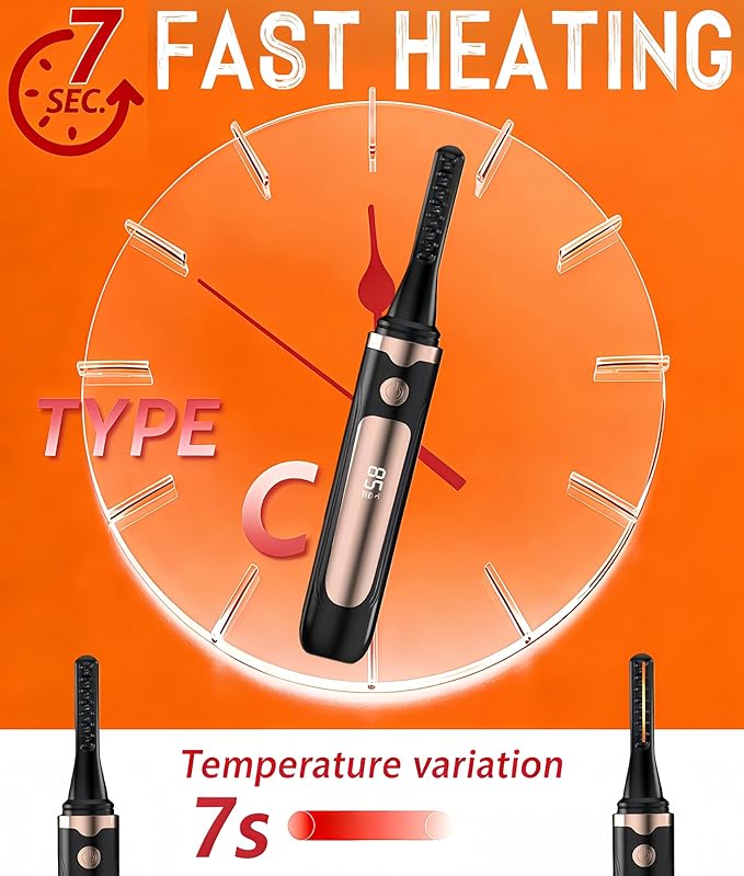 Heated Eyelash Curler – Fast 5s Heat-Up, USB Rechargeable Electric Eyelash Curler, LED Display, Anti-Burn, 24H Long-Lasting Curl, Perfect Gift for Women (Black A1)
