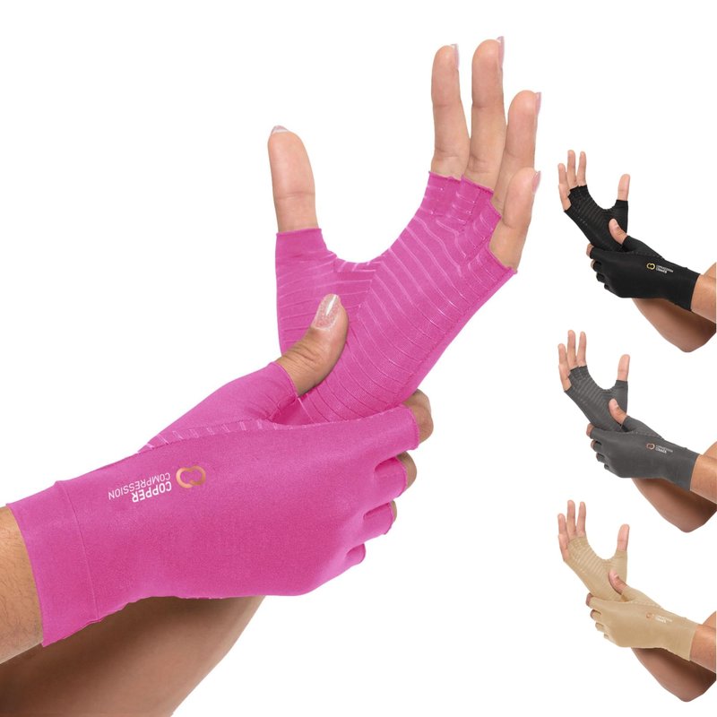Copper Compression Arthritis Gloves | Fingerless Arthritis Carpal Tunnel Pain Relief for Men & Women | Hand Support Wrist Brace for Neuropathy, Rheumatoid, Tendonitis, Swelling, Crocheting Pink XS