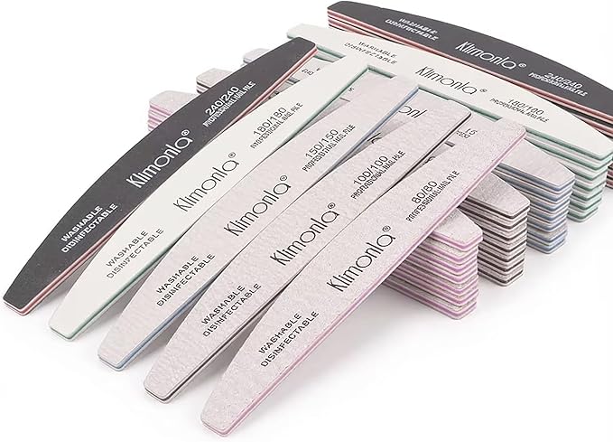 50PCS Gray Professional Nail Files 80/100/150/180/240 Grit, Emery Boards Nail Files for Natural Nails and Acrylic Nails, Double Sided Emory Boards limas para unas acrilicas Reusable Manicure Tools