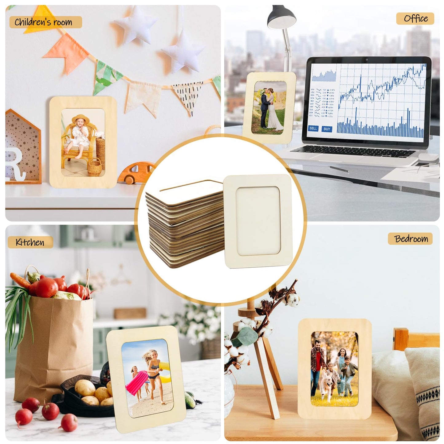 RYKOMO 30 Pack Wooden Picture Frames for Crafts, Wooden Frames for 4 x 6 Photos, Unfinished Wood Frame for DIY Art Projects, Father's Day, Mothers Day Gift Party Decorate