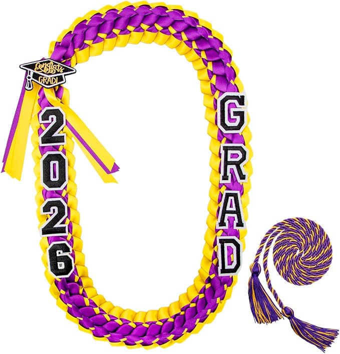 ALKB 2026 Graduation Lei Set - Two-Tone Braided Ribbon with Honor Cord, Unisex Graduation Gift for Graduates, Polyester
