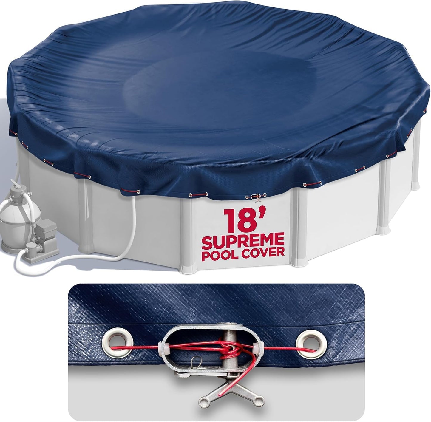 18 ft Round Pool Cover for Above Ground Pools, Above Ground Pool Cover, Swimming Pool Cover, Winter Pool Cover, Keeps Out Debris, Cold and UV Resistant, Supreme Mesh, Navy Blue