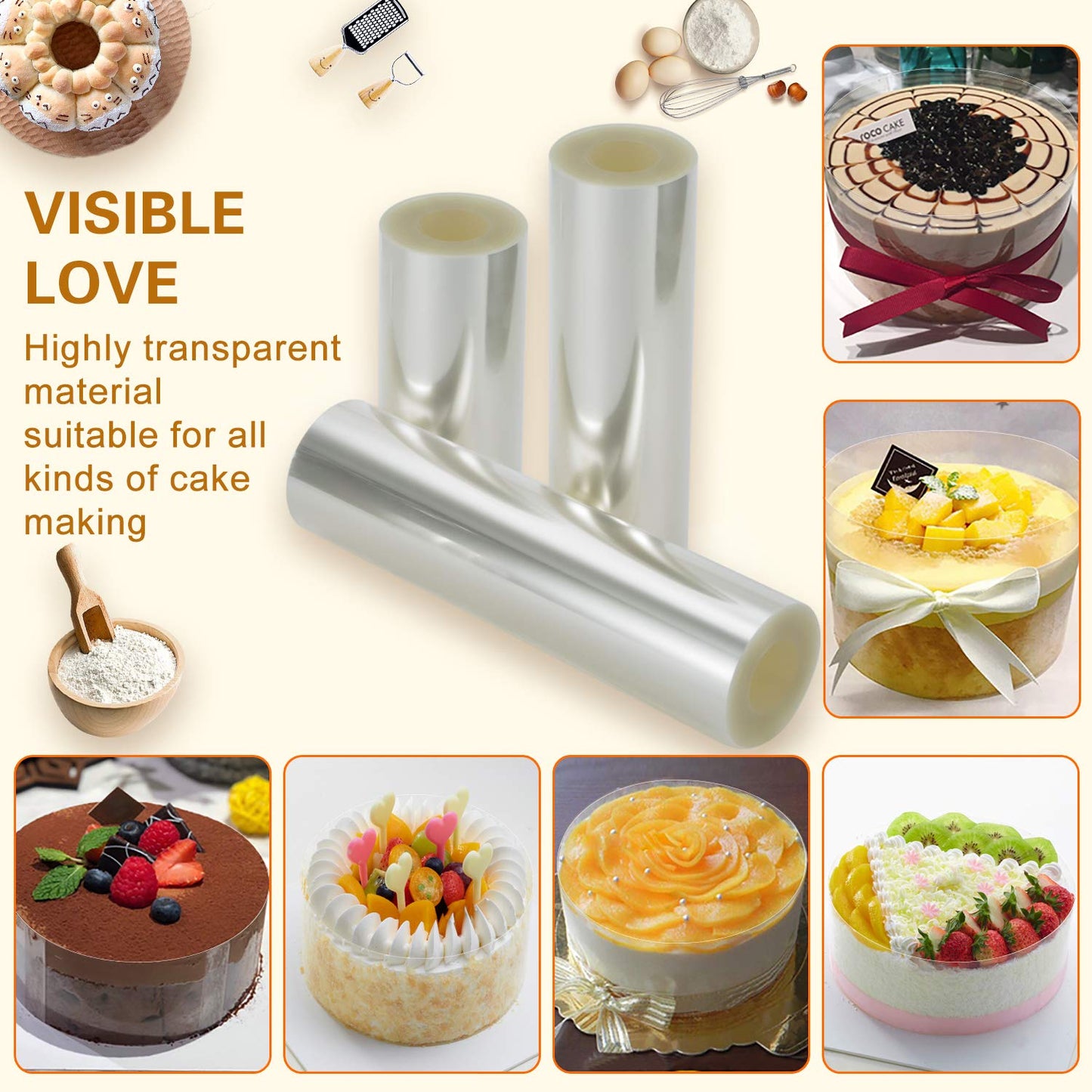 Cake Collars 8 x 394inch (5.9 mil thick) Transparent Acetate Sheets Rolls for Baking Surrounding Edge Decorating
