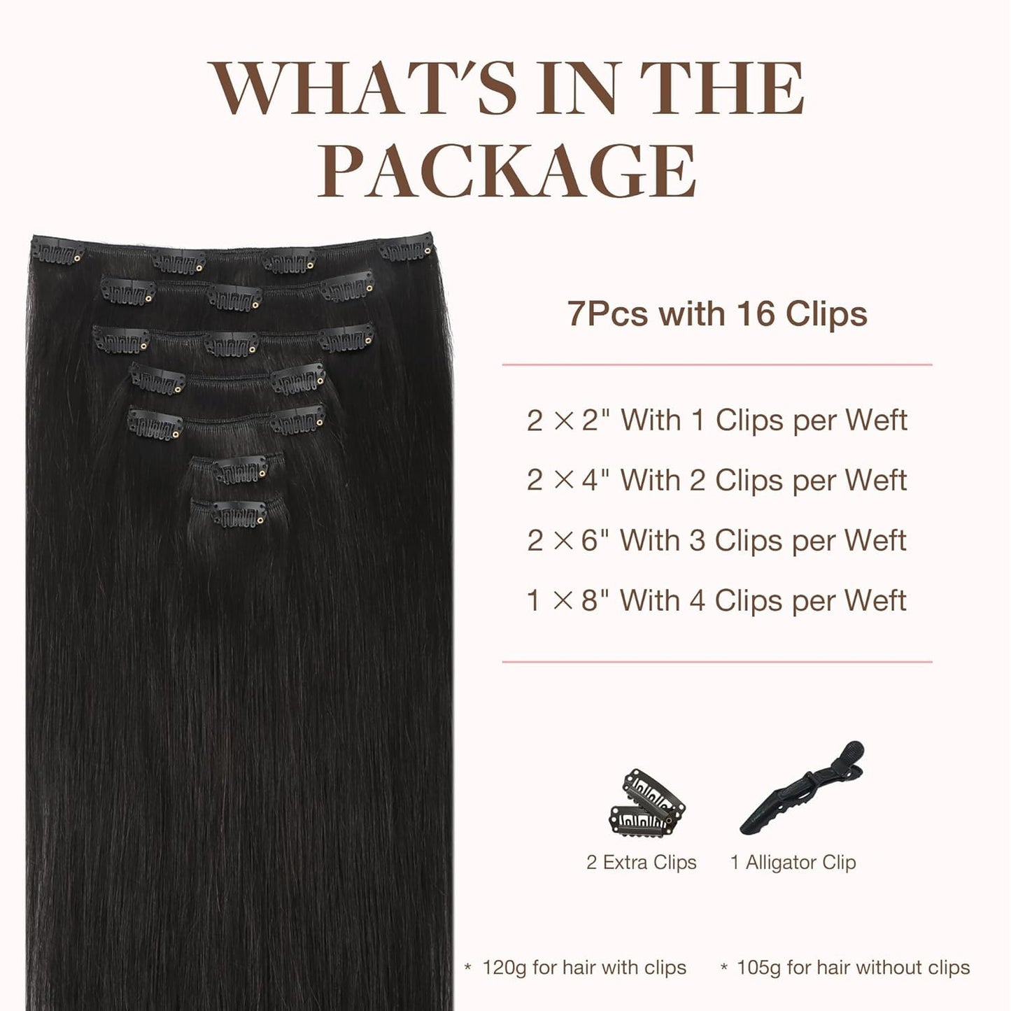 GOO GOO Clip in Hair Extensions Real Human Hair, Remy Human Hair Extensions Clip ins for Women, Natural Human Hair, 18inch 120g 7Pcs, 1B Natural black