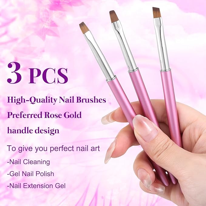 Metal Purple Nail Art Clean Up Brushes for Cleaning Polish Mistakes on the Cuticles, Acetone Resistant Nail Brush, Fingernail Cleaning Brushes for Nail Art and Designs (Round&flat&Bevel)