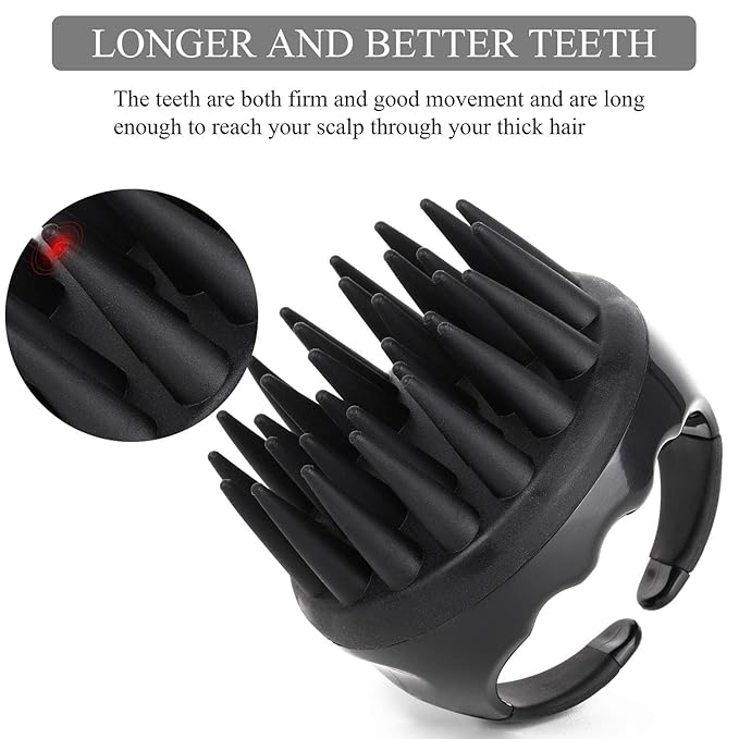 BTYMS Silicone Scalp Scrubber Shampoo Brush with Extra Long Bristles, Hair Scalp Massager Scalp Brush for Hair Growth & Dandruff Removal - Black
