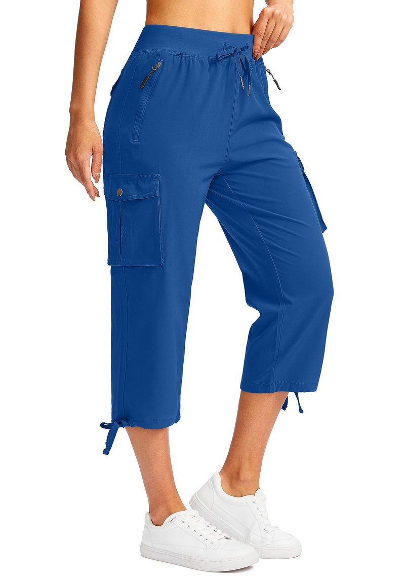 Soothfeel Women's Cargo Capris Pants with 6 Pockets Lightweight Quick Dry Travel Hiking Summer Pants for Women Casual (Royal Blue, M)
