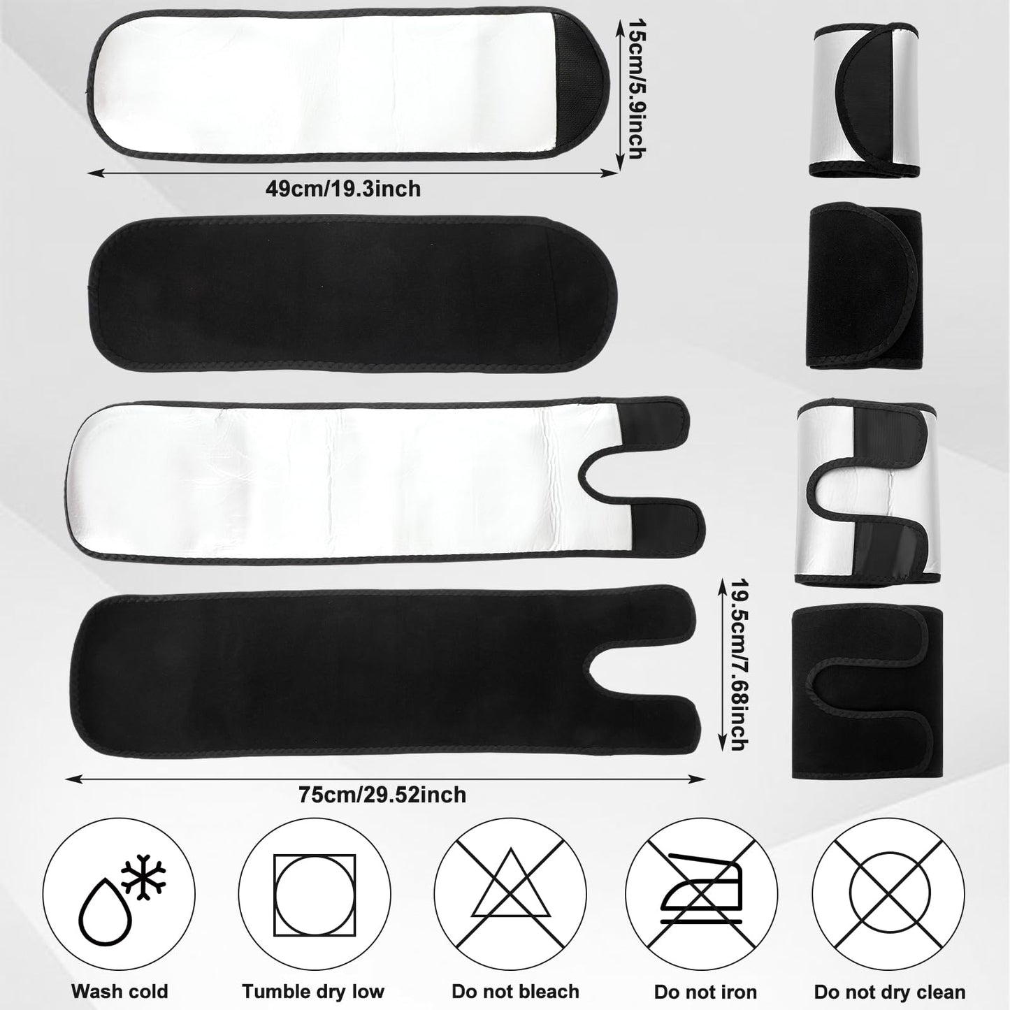 Shyyween 4 Pcs Thigh Wraps & Arm Trimmers Set Thigh and Arm Sweat Bands Slimmer Leg Wrap Compression for Weight Loss(Black and Sliver)