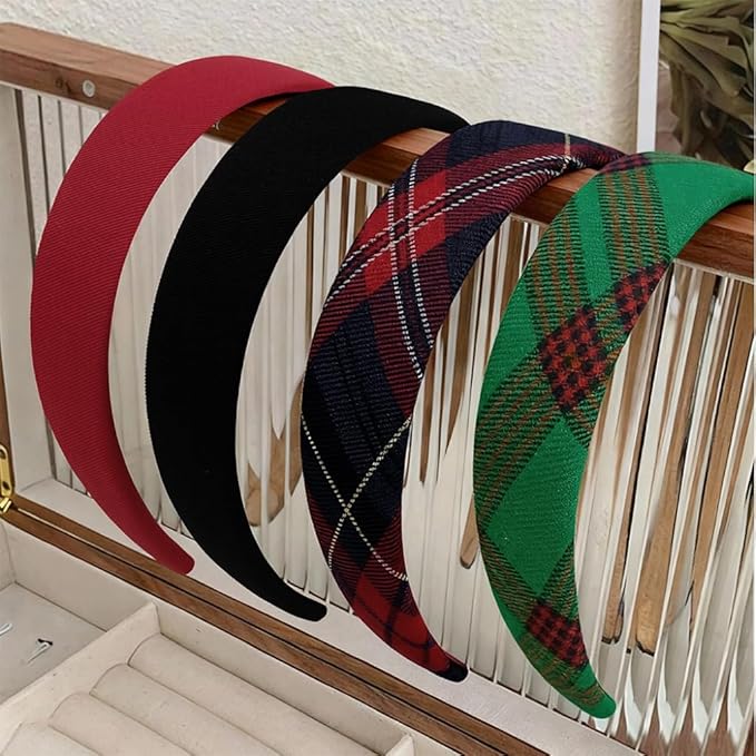 Huachi Plaid Headbands for Women Red Headband Non Slip 1 inch Wide Cute Headband for Girls, Holiday Head Bands Elastic Hair Bands Fashion Hair Accessories