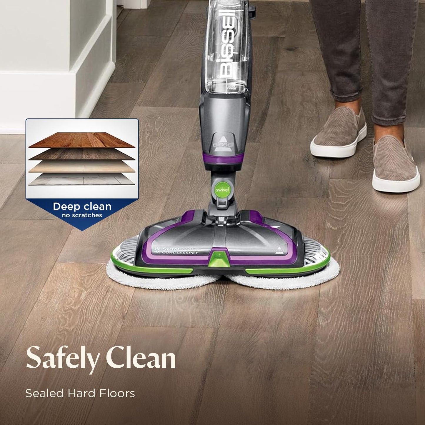 Bissell Spinwave Cordless Pet Spin Mop, 18V Electric Hard Floor Cleaner with Reusable Washable Pads, Pet Stain Removal for Sealed Wood Tile & Laminate Floors, 23157