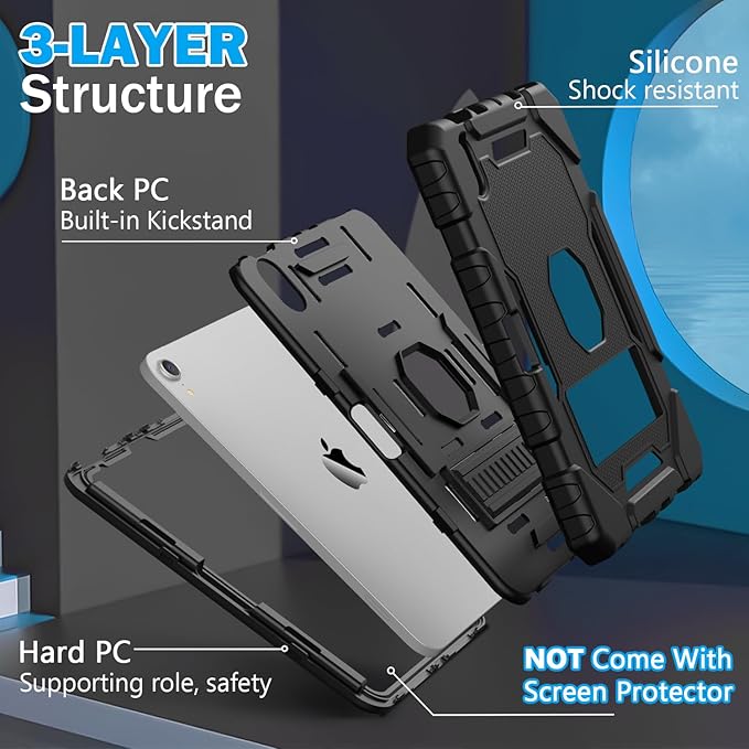 Grifobes Case for iPad Mini 7 (A17 Pro) 2024 / Mini 6 2021 8.3 inch, Heavy Duty Shockproof Rugged Cover with Pencil Holder Stand, for I Pad Mini 7th/6th Gen 8.3" Case for Kids Boys (Black)