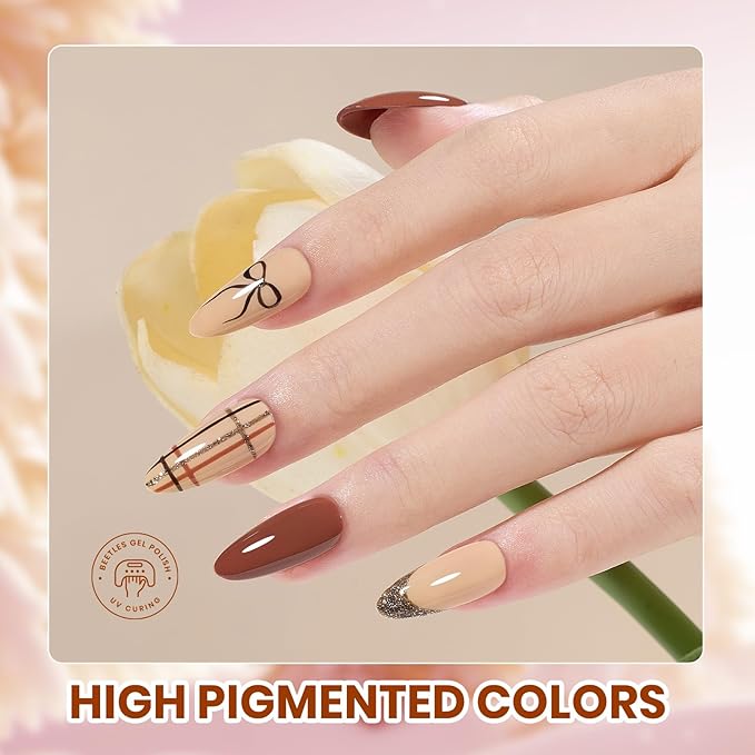 Beetles Gel Nail Polish Set – Sonata Gel Polish, 20 Colors Brown Burgundy Red Green Glitter Soak Off UV LED Gel Polish Kit with Base Coat Glossy Matte Top Coat Manicure Gift for Women