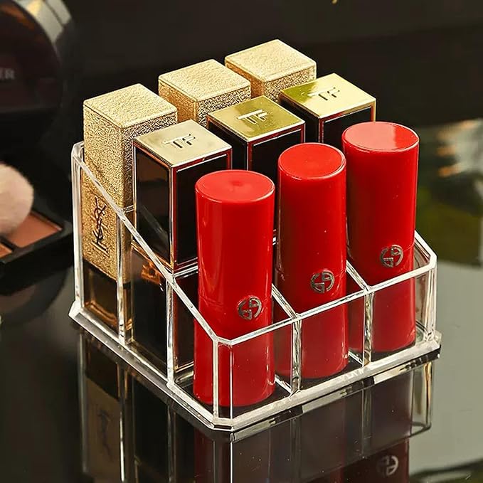 Clear Acrylic Lipstick Lip Gloss Organizer 9 Slots Small Comestic Display Holder for Nail Polish Essential Oil