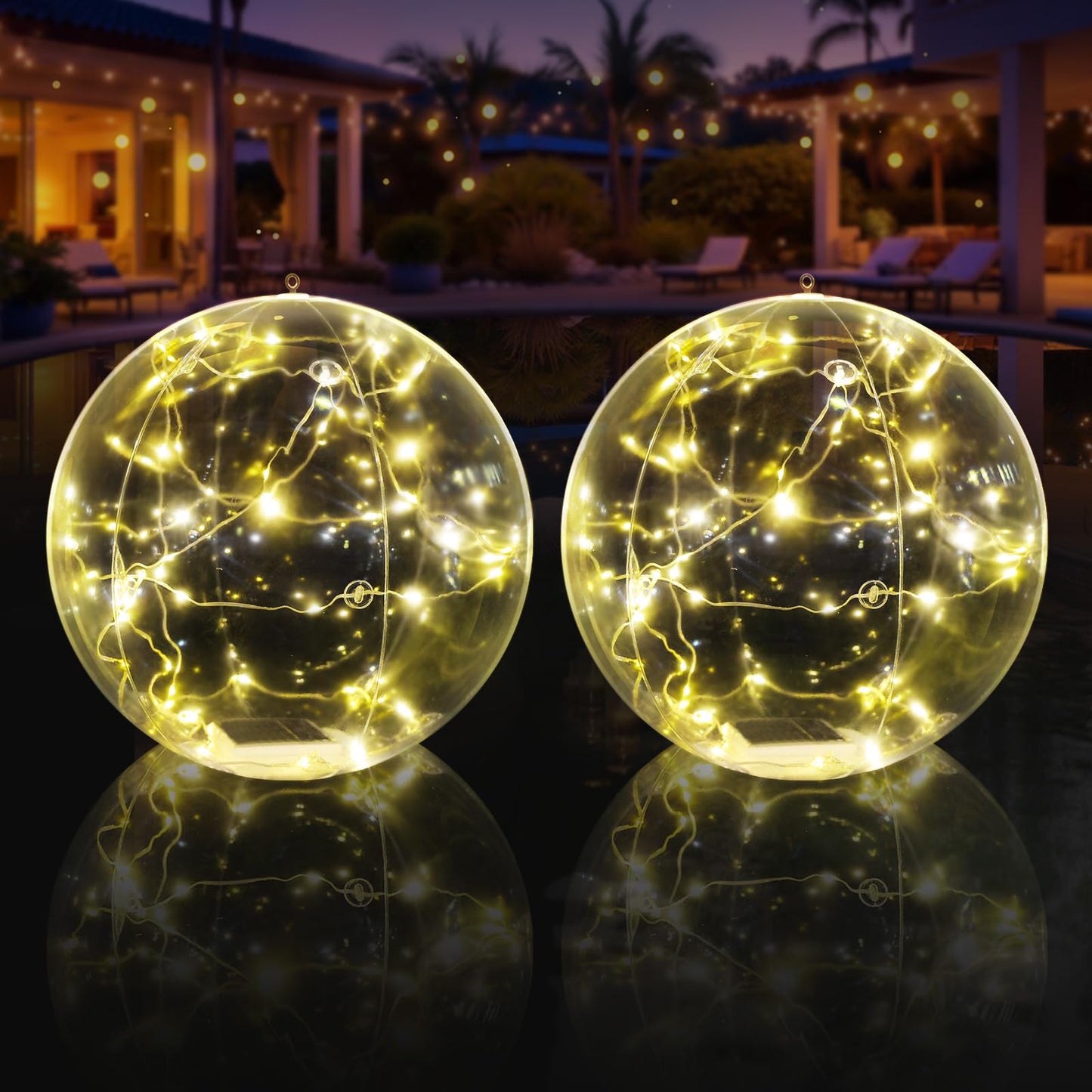 Askyli Floating Pool Lights, Warm White LED Solar Pool Lights that Float, IP68 Waterproof Light up Pool Balls, 15" Inflatable Floating Light for Pools Party Wedding Decor (2Piece)