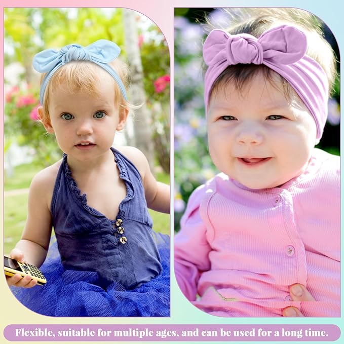 Giegxin 12 Pack Polyester Cloth Headbands for Girls Removable Colorful Rabbit Ear Bow Hairbands Hair Accessories (Pastel)