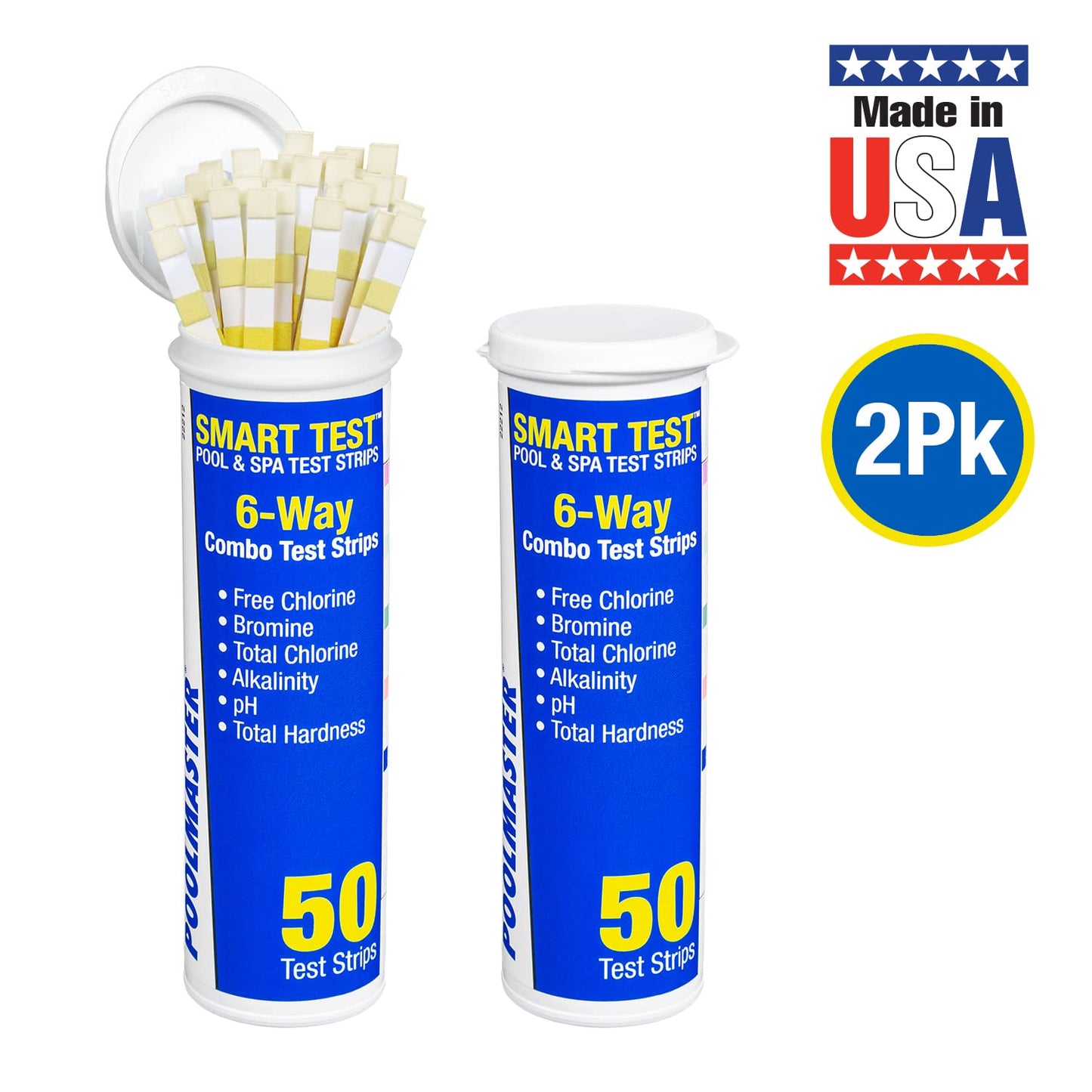 Poolmaster Smart Test 6-Way Swimming Pool and Spa Water Chemistry Test Strips, Made in The USA, 2 Pack,Blue