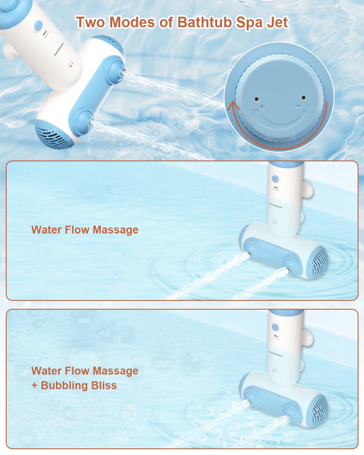 KokoSelene Bath Jets for Tub, Portable Bath Spa for Bathtub with Dual Hydro Jets, Bathtub Spa Machine Creates Soothing Bubbles for Daily Relax at Home Use (Blue)