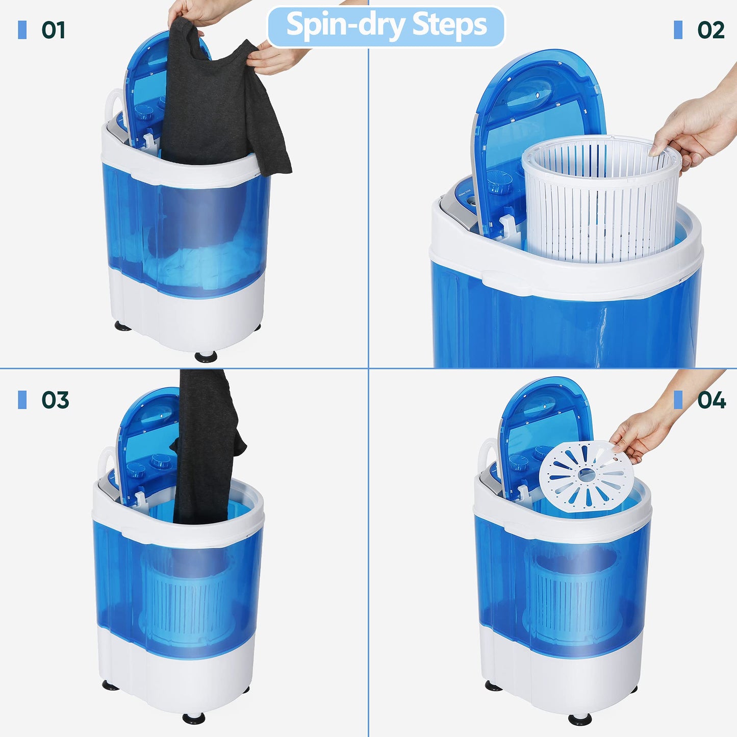 Saturnpower Portable Mini Washing Machine，Small Compact Laundry 4.4lbs Capacity Washer w/Spin Cycle Basket and Drain Hose Drum Washing Machine