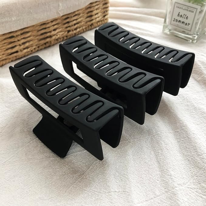 Hair Claw Clips Large Square 4 Inch Matte No Slip Big Rectangle Jaw Clip Clamp for Thick Hair Women, 3 Pack Black