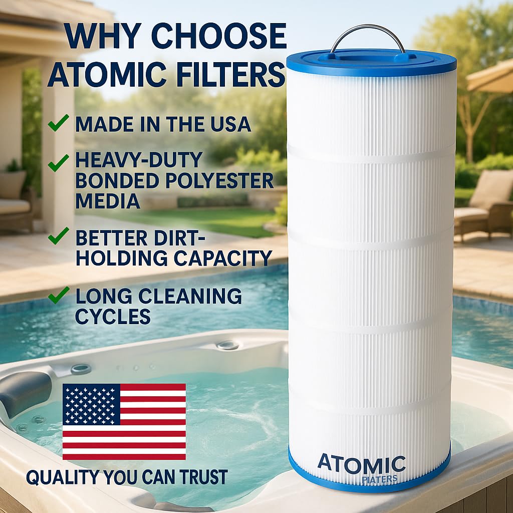 Atomic USA Made Spa Filter Compatible for Jacuzzi Sherlock 120 Replaces 42-3675-08-R Filbur FC-1401 Pleatco PJ120 Unicel C-9481 Length: 20 1/2" Diameter: 10" Drop in Hot Tub Filter Cartridge