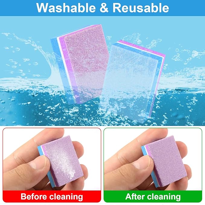 CGBE Buffing Block, Double-Sided Nail Buffing Block, Colorful Sponge Nail Polish Sanding Buffer Strips Nail File Blocks Manicure Tools (Blue-Purple)