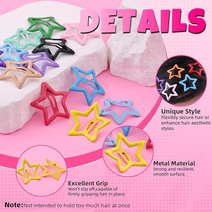 100 PCS Colorful Hair Clips, 1.18 Inch Y2K Accessories Star Hair Clips, Non-Slip Snap Small Star Colorful Barrettes Accessories for Girls Women, Fashion Cool Ornament Set for Rave Decor