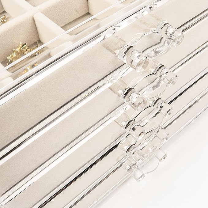GUOER 5 Drawers Clear Jewelry Box for Women and Girls, Acrylic Earring Holder Organizer Ring Holder Display Storage, Warm White