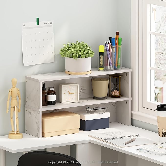 Furinno Helena Kitchen Counter Stackable Organizer Shelf, Set of 2, 23-Inch, Marble White