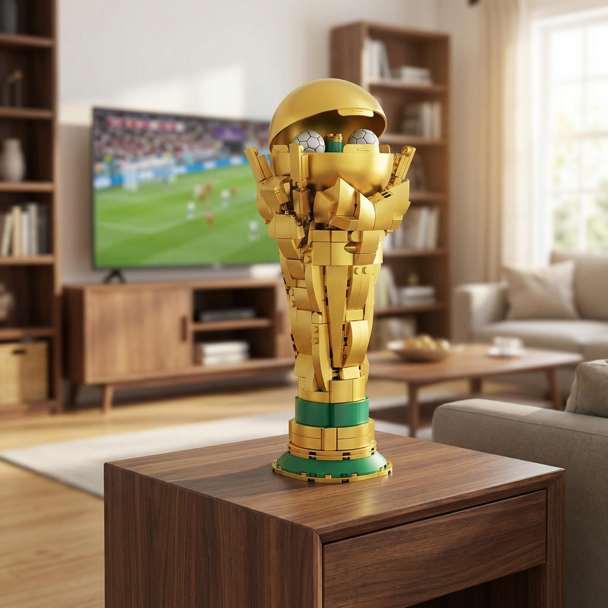 Lovinkiki Soccer Trophy Building Set - STEM Golden Footballl Cup Model for Display Iconic Gold Sports Desk, Home Decoration for Soccer Fans - 446PCS