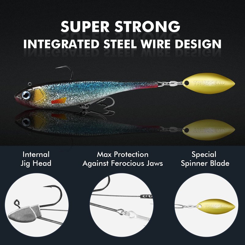 TRUSCEND Pre-Rigged Jig Head Soft Fishing Lures, Paddle Tail Swimbaits for Bass Fishing, Shad or Tadpole Lure with Spinner, Premium Fishing Bait for Saltwater Freshwater, Trout Crappie Fishing