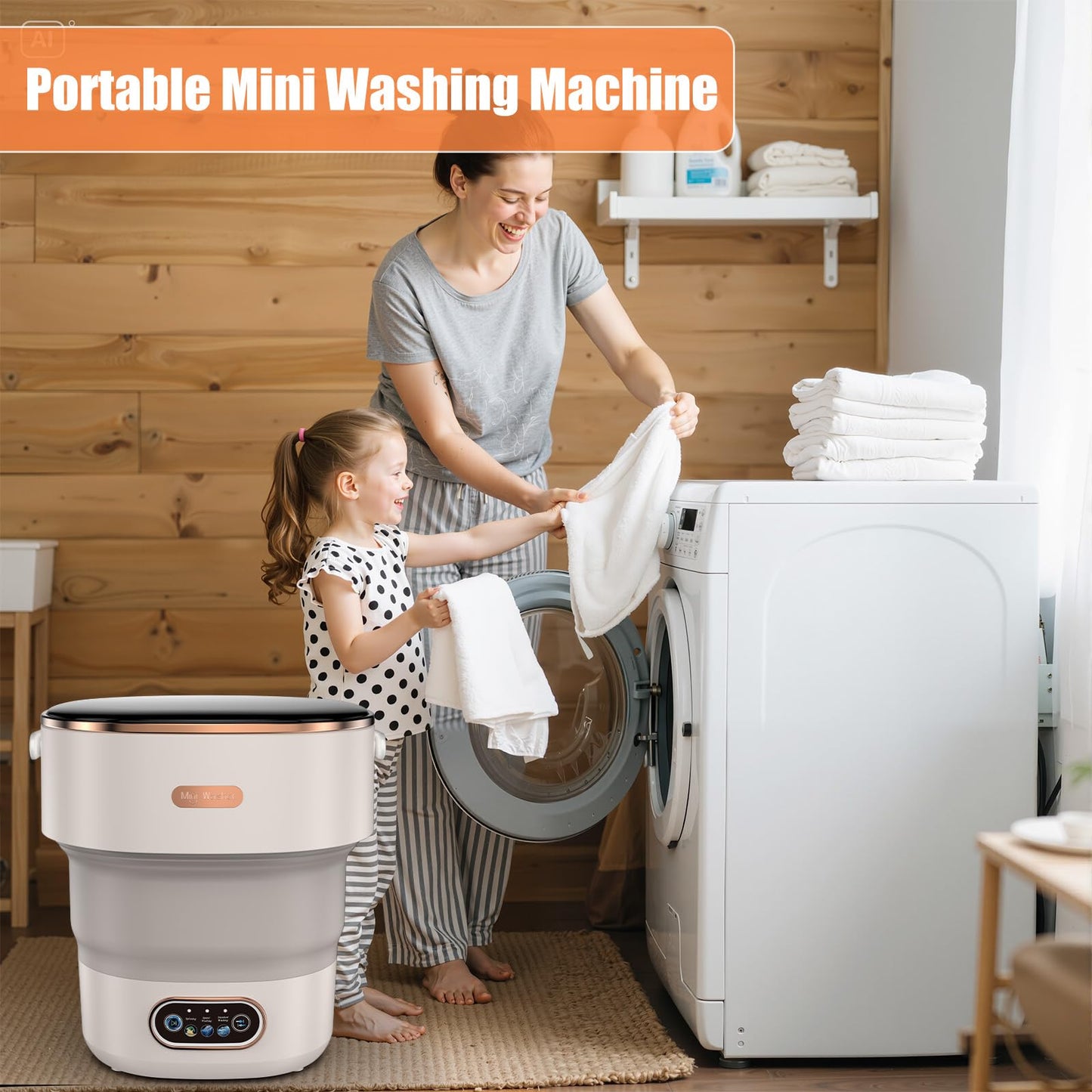 Portable Washing Machine Mini Foldable 16L Washer Laundry with Spin Basket Portable Washer Machine for Apartment RV Travel Camping 3 Cleaning Modes Suitable for Small Clothes and Underwear (Gray)