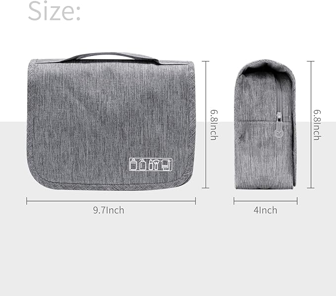 Large Capacity Toiletry Bag Travel Bag with Hanging Hook for Men and Women Waterproof Travel Cosmetic Bag Bathroom Storage Bag for Brushes Set,Full-Sized Shampoo,Toiletries,Accessories-Grey