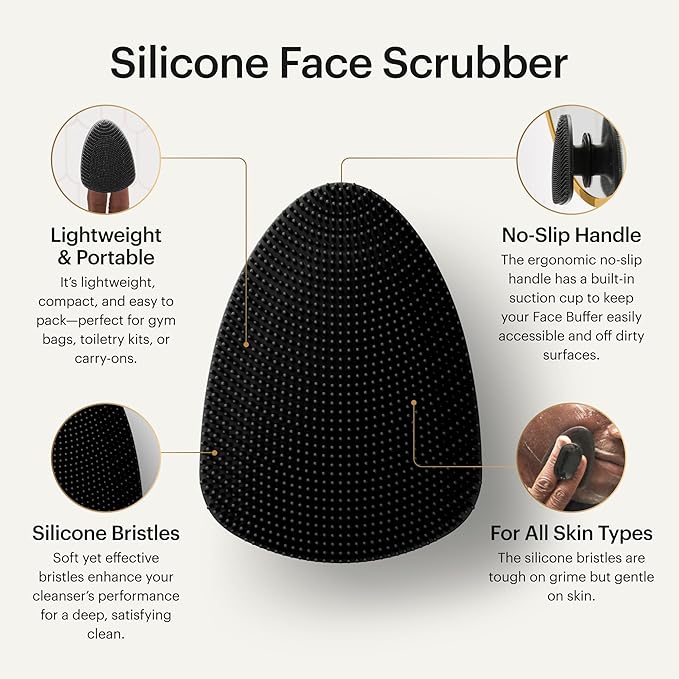 MANSCAPED® The Face Buffer - Men's Silicone Face Scrubber for Nourishing, Deep Cleaning & Exfoliating Your Skin, No-Slip Suction Cup Handle, Gentle Face Massage, 2-Pack