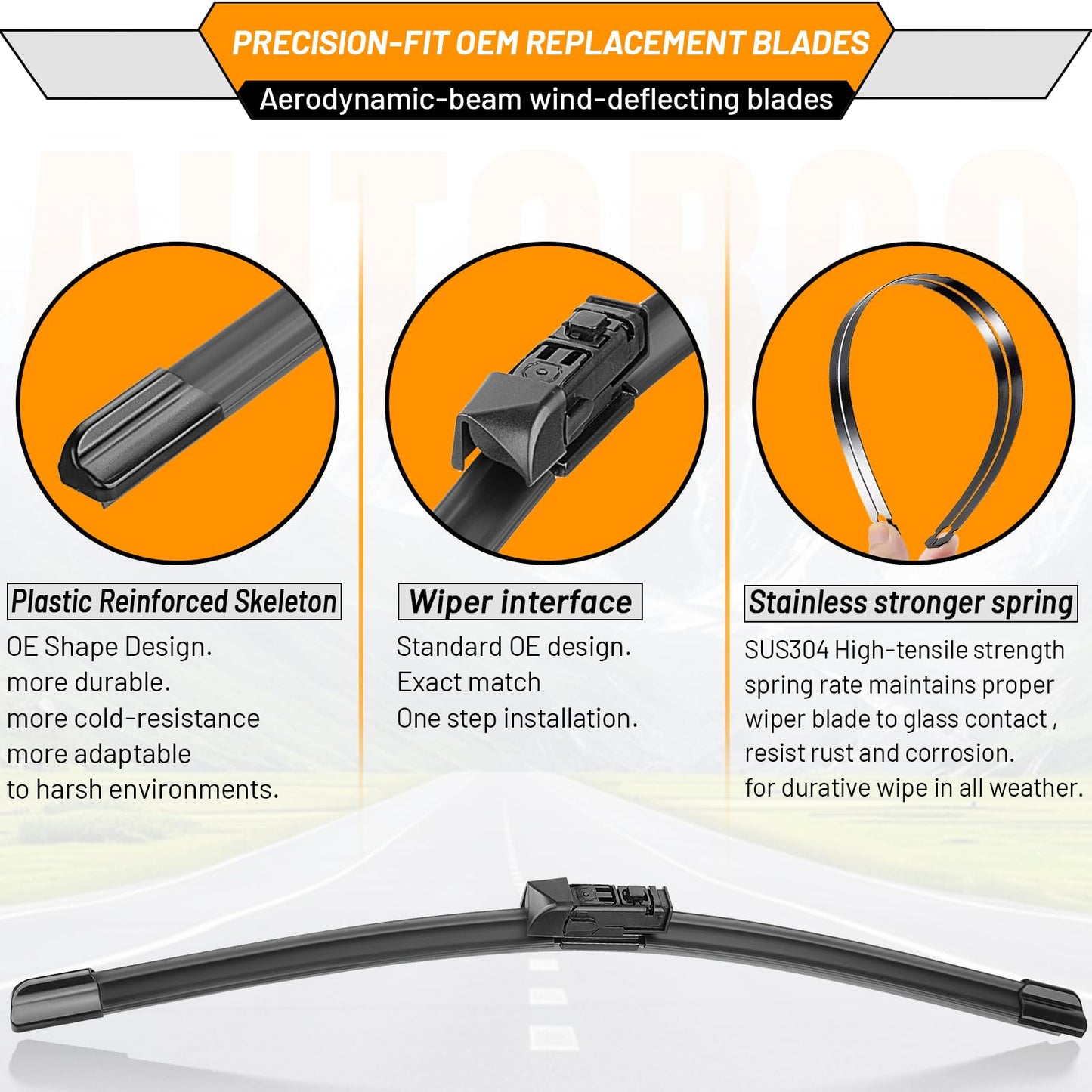 AUTOBOO 26"+16" Windshield Wipers with 12" Rear Wiper Blade Sets Replacement for Subaru Crosstrek Impreza 2018 2019 2020 2021 2022 2023-Original Factory Quality (Pack of 3)