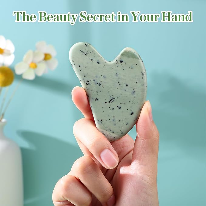rosenice Gua Sha Facial Tools Guasha Tool Gua Sha Jade Stone for Face Skincare Facial Body Acupuncture Relieve Muscle Tensions Reduce Puffiness Festive Gifts (Yellow-Green)