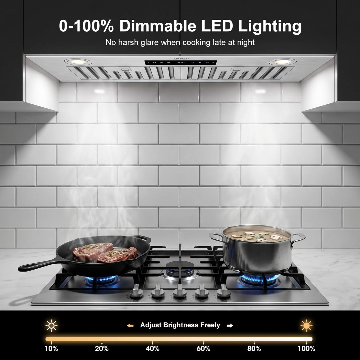 VENFAN 30 Inch Insert Range Hood, 1200 CFM DC Motor Kitchen Vent Hood with Gesture Sensing & Touch Control, Ducted/Ductless Convertible Built-in Range Hood, Stainless Steel