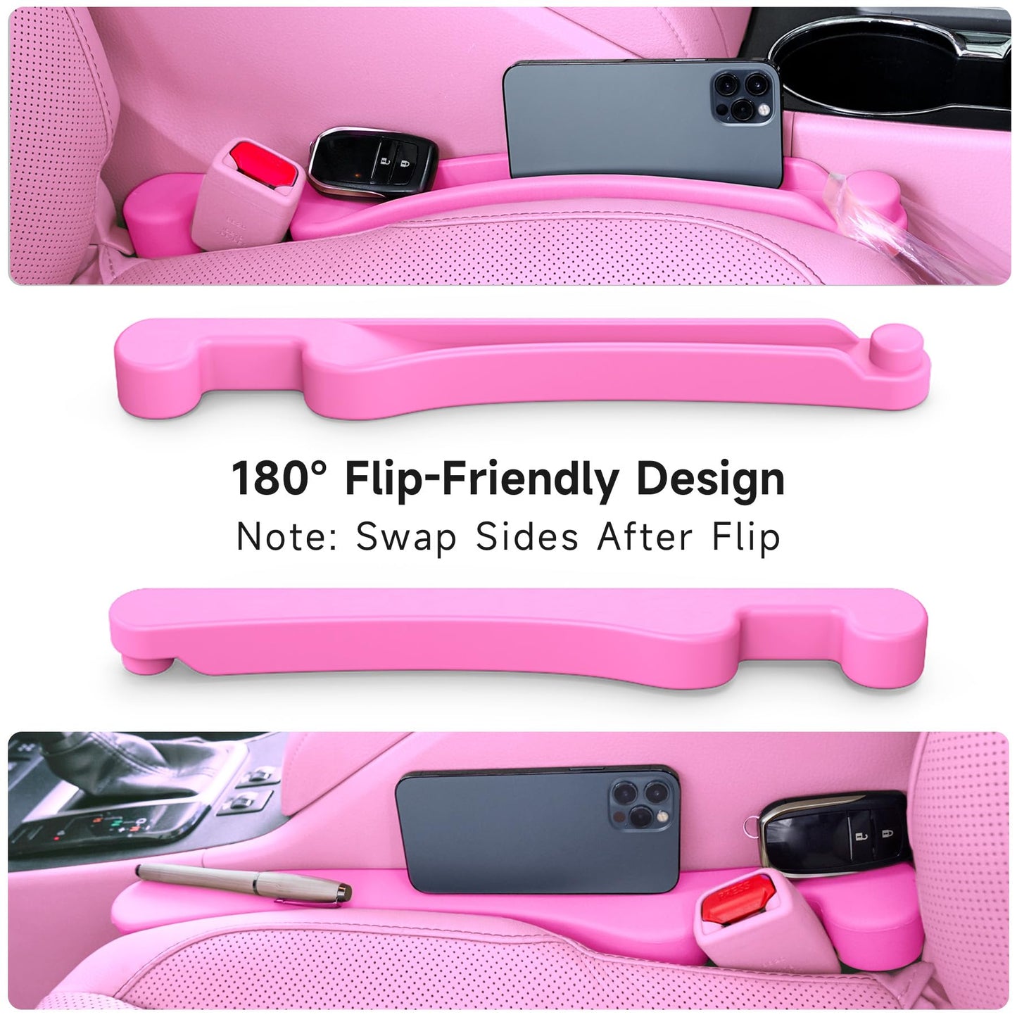 Givifive Car Seat Gap Filler Set of 2, 3IN1 Seat Side Gap Filler Plug with Storage Slot & Hook Function, Soft Foam Universal Fit Car SUV Truck Fill Gap Between Seats Console Organizer (Narrow Pink)