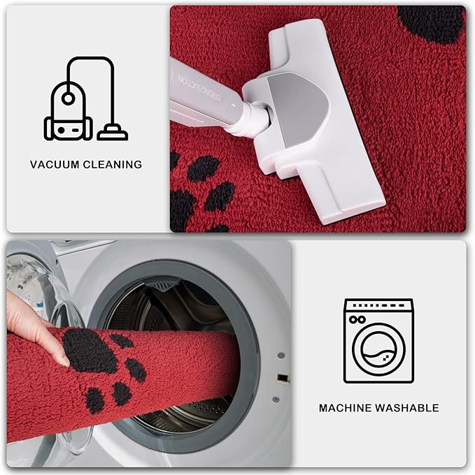 PURRUGS Dirt Trapping Door Mat 24" x 35.5", Non-Skid/Slip Machine Washable Microfiber Entrance Rug, Shoes Scraper, Dog Doormat, Super Absorbent Floor Mat for Muddy Wet Shoes and Paws, Red