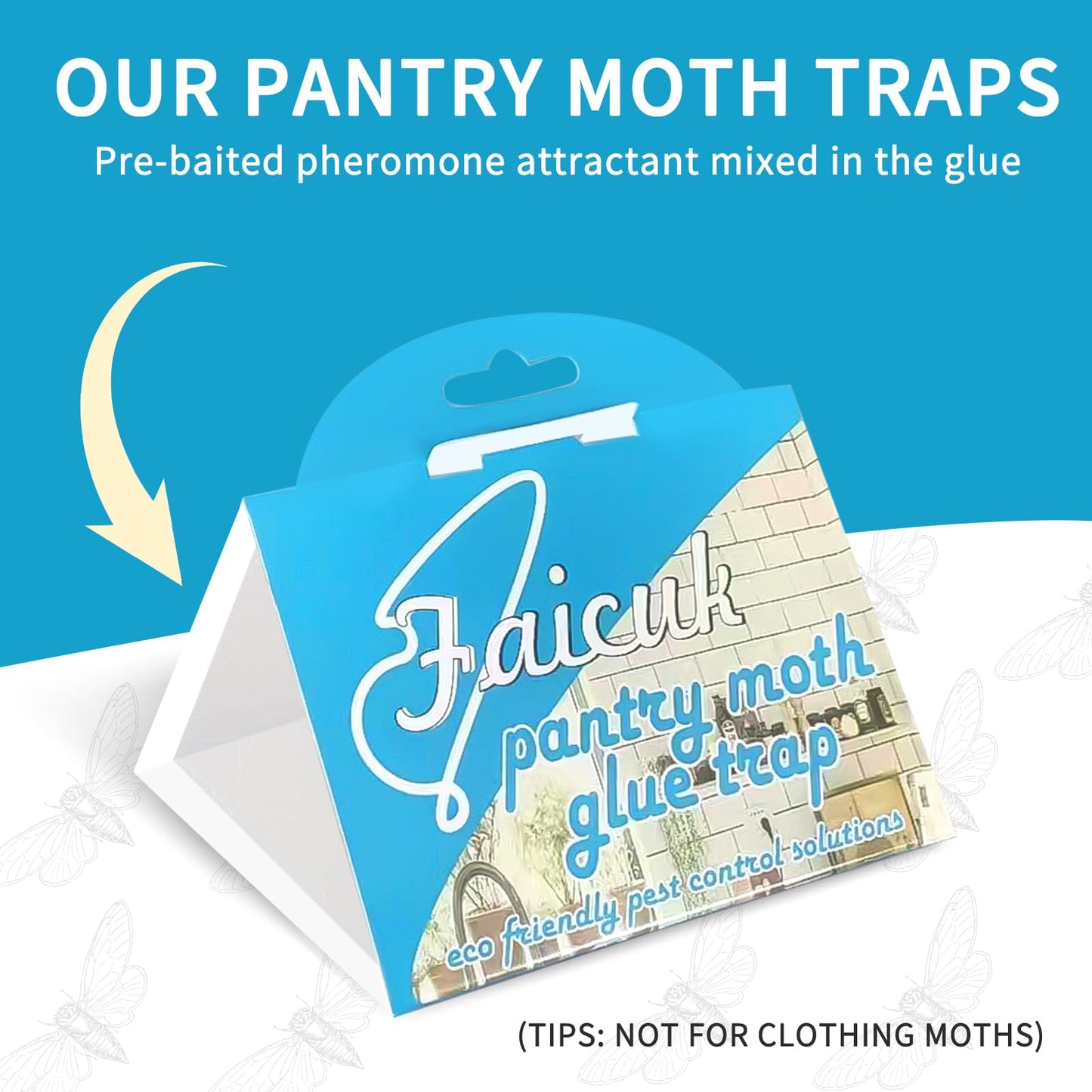Faicuk Pantry Moth Traps with Pheromone Attractant for Home, Kitchen, and Storeroom Odorless, Insecticide-Free and Non-Toxic (8 Pack)
