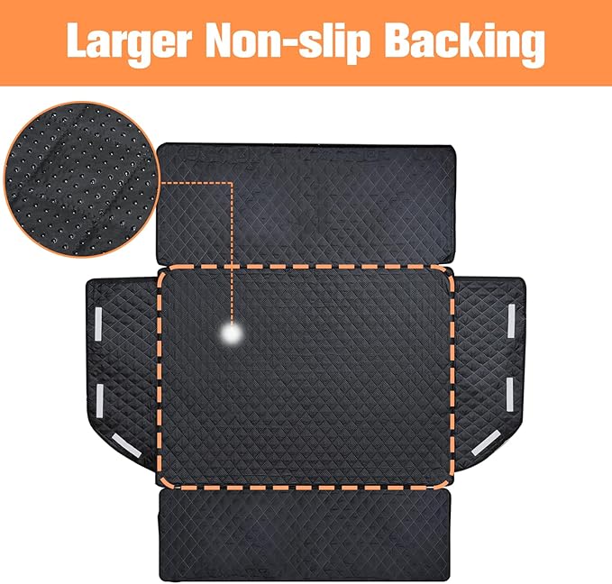 PETICON SUV Cargo Liner for Dogs, Waterproof Pet Cargo Cover Dog Seat Mat for SUVs Sedans Vans with Bumper Flap Protector, Non-Slip, Large Size Universal Fit, Black