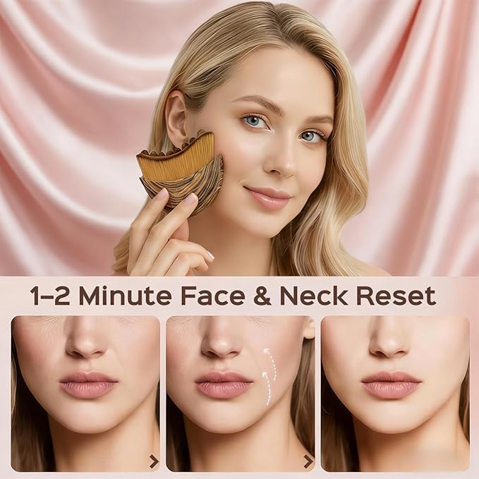 2PCS Lymphatic Contour Face Brush, Soft Facial Drainage Massager Tool for Face & Neck Lifting, Jawline Chin Sculpting, De-Puff Dry Brushing, Gua Sha Brush, Curved Ergonomic Design (Brown, 2-Pack)