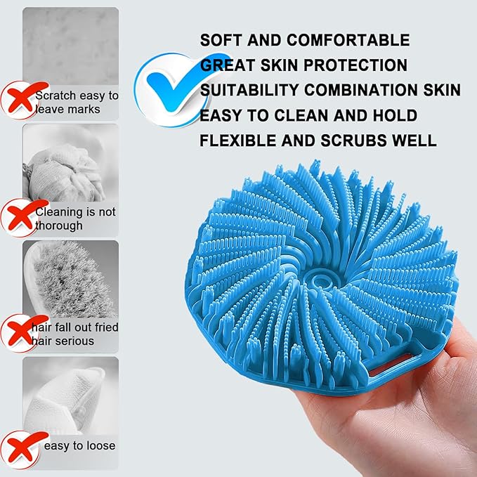 Silicone Body Scrubber for Shower, Shower Body Brush for Effective Showering Exfoliation and Gentle Massage Back Scrubber with Soft Bristles, Loofah Alternative for Sensitive Skin, Gift for Family