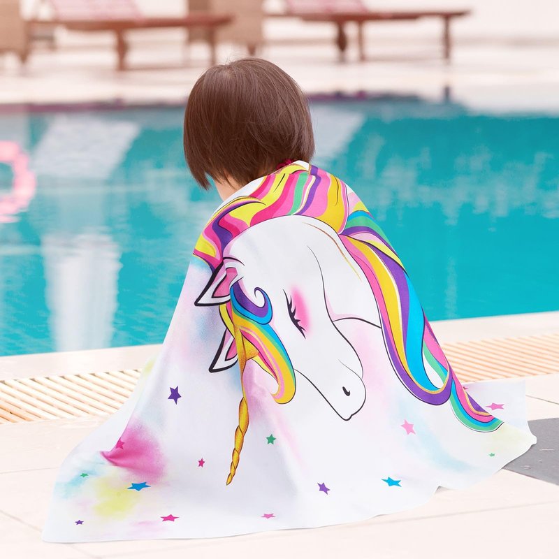 WERNNSAI Unicorn Beach Towel for Girls - 30” x 60” Kids Sand Free Swim Towels for Girls Bath Pool Camping Travel Towel Quick Dry Ultra Absorbent Super Soft Beach Blanket Bath Shower Towel