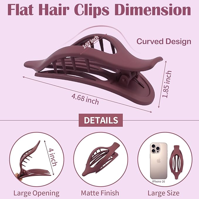9 Pack Flat Hair Clips for Women, Matte Claw Clips for Thick & Thin Hair (Purple)