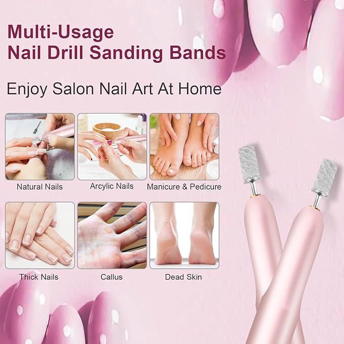100Pcs Nail Sanding Bands for Nail Drill 240Grit, Fine Grit Nail Sanding Bands for Nail Drill with 3/32Ã¢ÂÂ Nail Sanding Bit for Natural Nail, Nail Drill Sanding Bands Set for Manicure & Pedicure