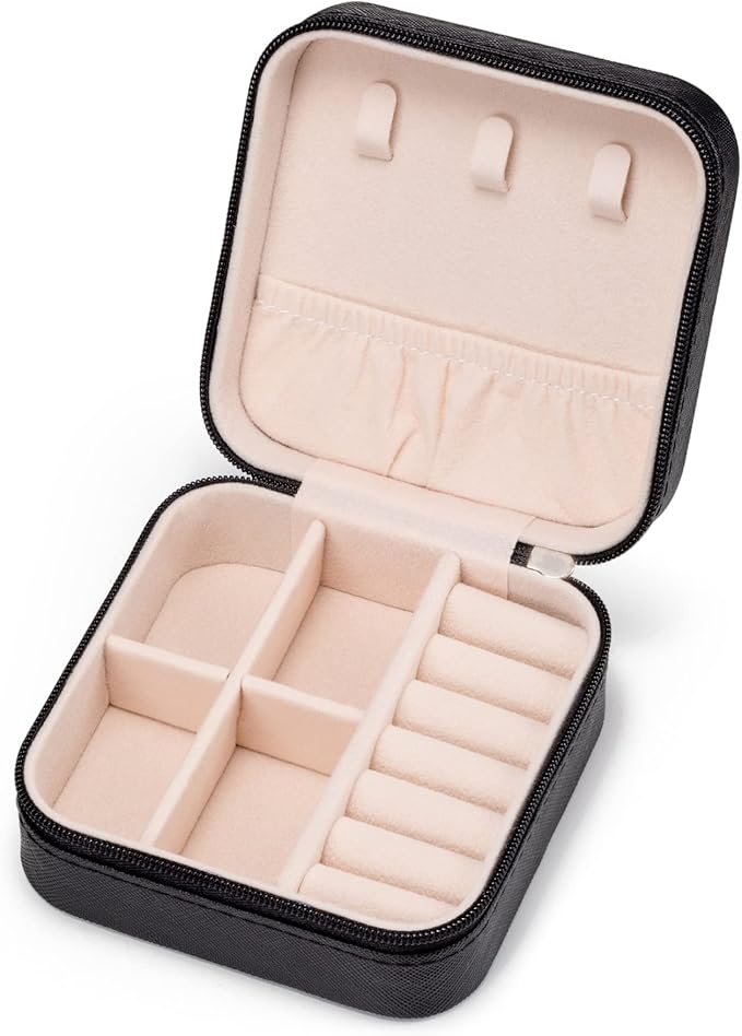 Mini Jewelry Travel Case,Small Jewelry Box,Traveling Jewelry Organizer,Portable Jewellery Storage Holder for Rings Earrings Necklace Bracelet Bangle Organizer,Boxes for Girls Women(PU-Black)