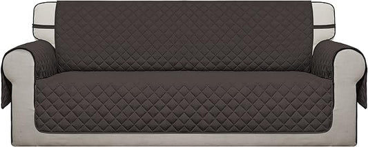 Easy-Going 4 Seater Sofa Slipcover Reversible Sofa Cover Water Resistant Couch Cover with Foam Sticks Elastic Straps Furniture Protector for Pets Children Dog Cat (XX-Large, Chocolate/Chocolate)