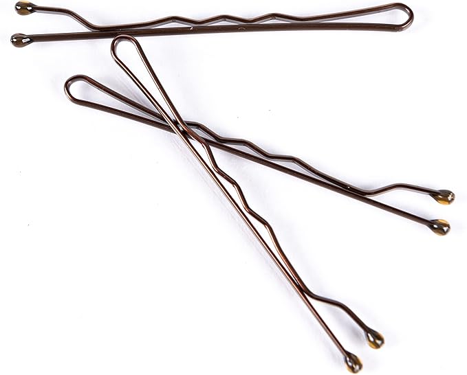 Amazon Basics No Slip Bobby Pins for All Hair Types, Secure Hold Hair Pins for Updos, Brunette Brown, 48 Count