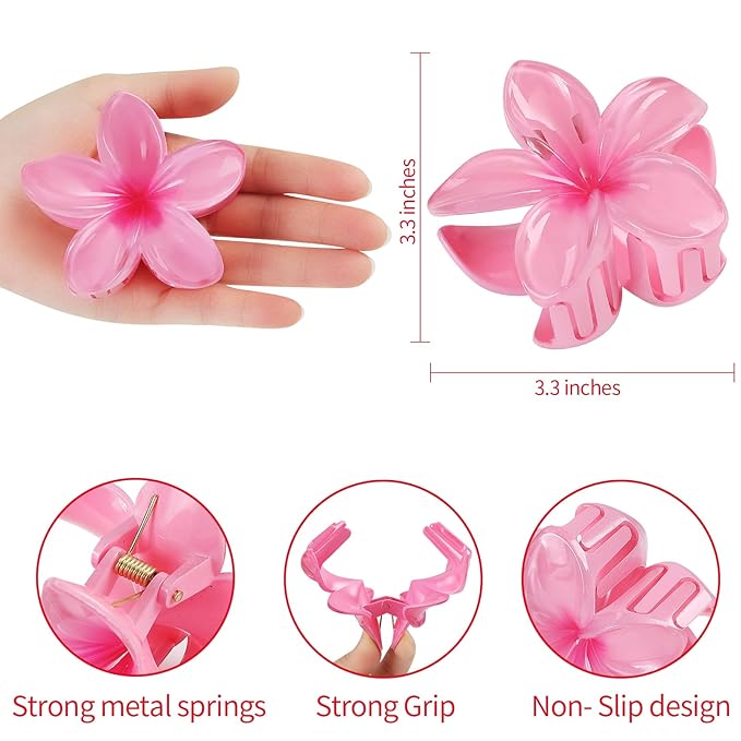 Flower Hair Clips for Women 6 Pcs Hawaiian Large Claw Clips Plumeria Medium Hair Claw Clips for Thick Thin Hair Hibiscus Tropical Beach Hair Accessories for Women Girls and Girls (PS)